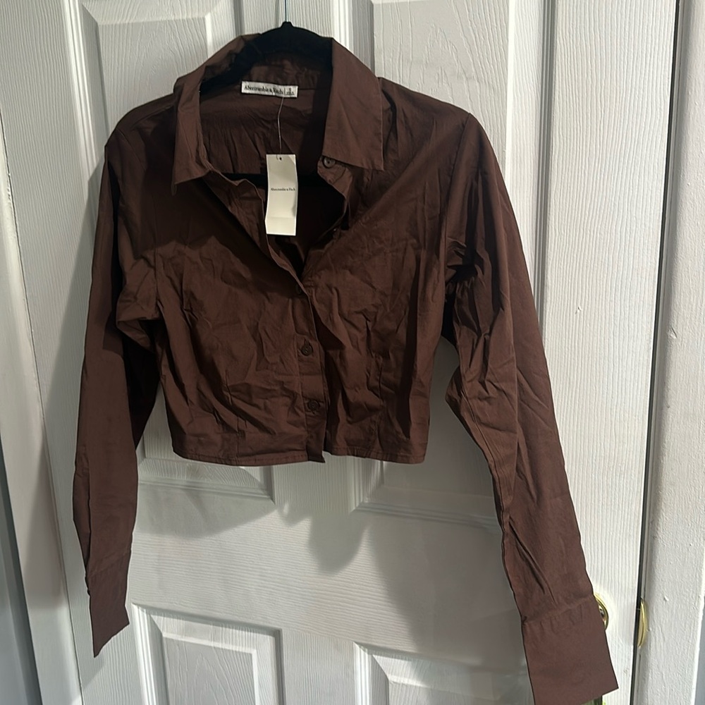 Cropped collared poplin top